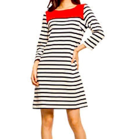 Gap navy stripe elbow sleeve dress with zipper back - Picture 1 of 9